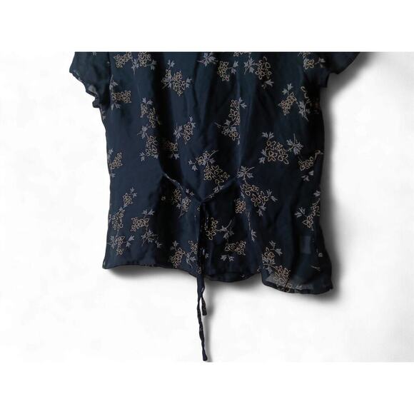 Vintage Ann Taylor 100% Silk Floral Blouse Black Size 10 Made in India - Picture 6 of 12
